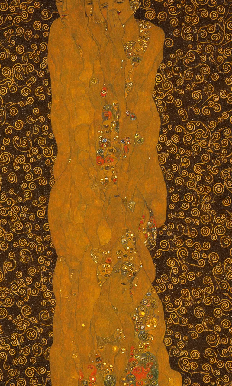 Image similar to a human figure in state of bliss and enlightenment, fireworks, intense sunshine, in the style of Gustav Klimt, 8k, extremely detailed, Trending on artstation, golden color scheme