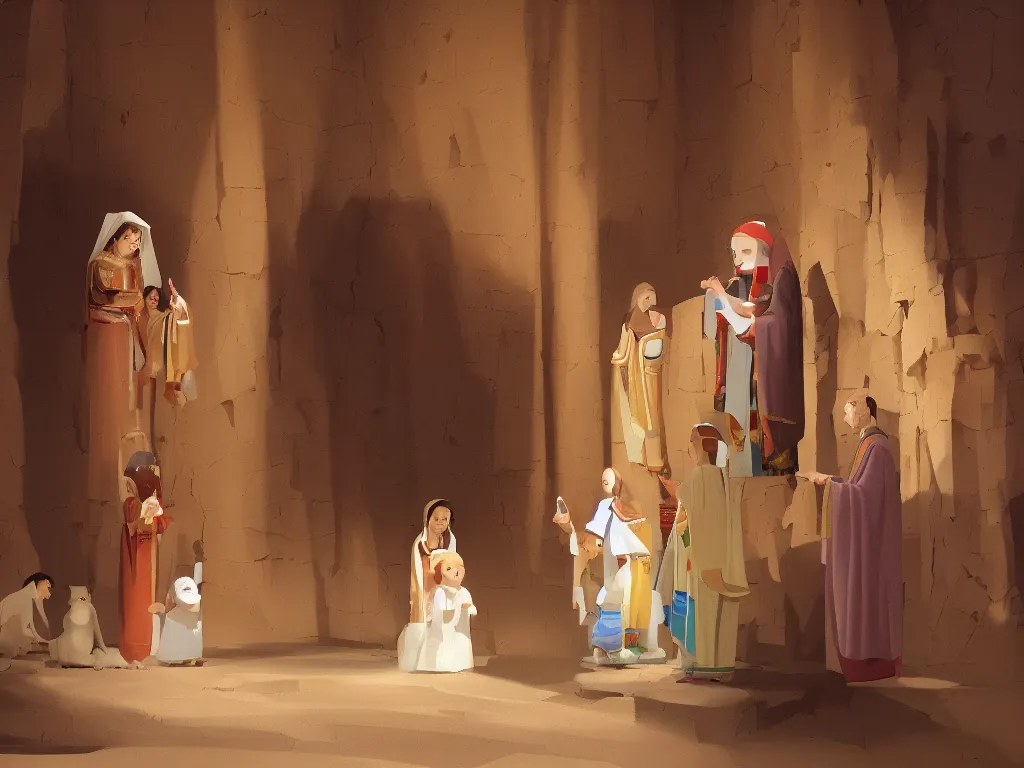 Prompt: the presentation of the infant Jesus in the temple, by goro fujita, trending on artstation, 8k, highly detailed, digital graphic art