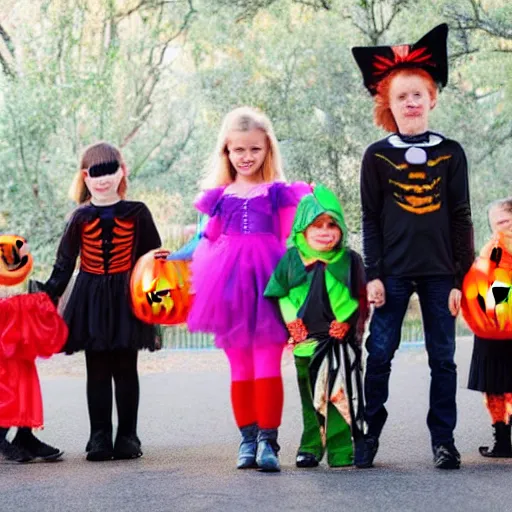 Image similar to children dressed in happy halloween clothes