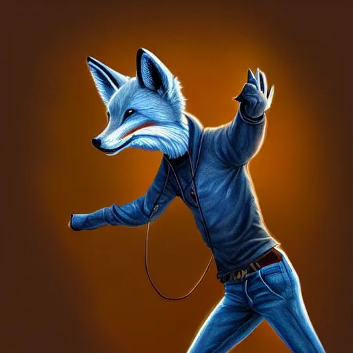 Image similar to A fox wearing a t-shirt and jeans, trending on FurAffinity, energetic, dynamic, digital art, highly detailed, FurAffinity, digital fantasy art, FurAffinity, favorite