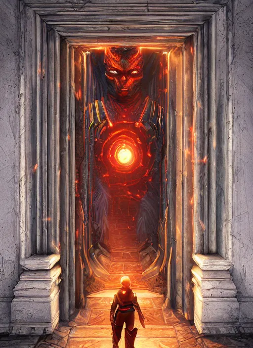 Image similar to An epic fantasy comic book style painting of a laser Shipibo textile doorway to eternity, unreal 5, DAZ, hyperrealistic, octane render, cosplay, RPG portrait, dynamic lighting