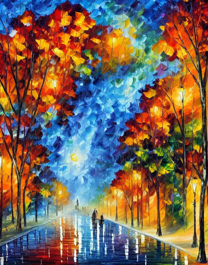 Image similar to a building in a stunning landscape by Leonid Afremov