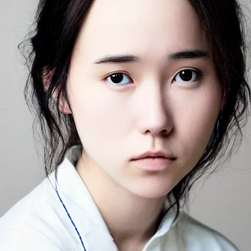 Image similar to a masterpiece portrait photo of a beautiful young woman who looks like a korean ellen page, symmetrical face