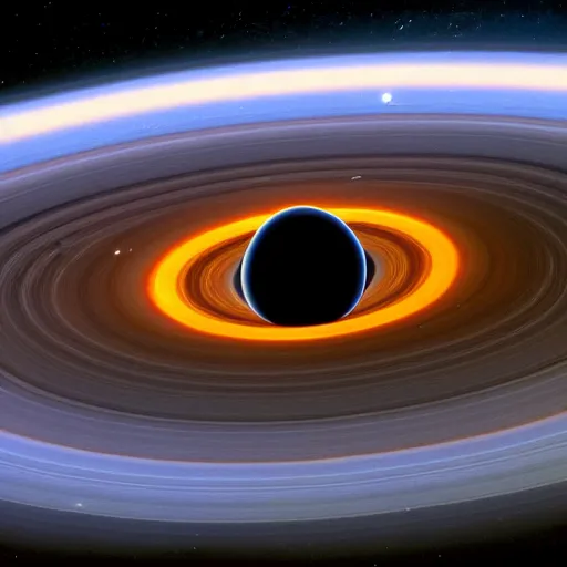 Prompt: earth imploding into a black hole viewed from space, saturn rings of debris forms beautiful patterns