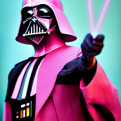 Image similar to Darth Vader in a pink suit