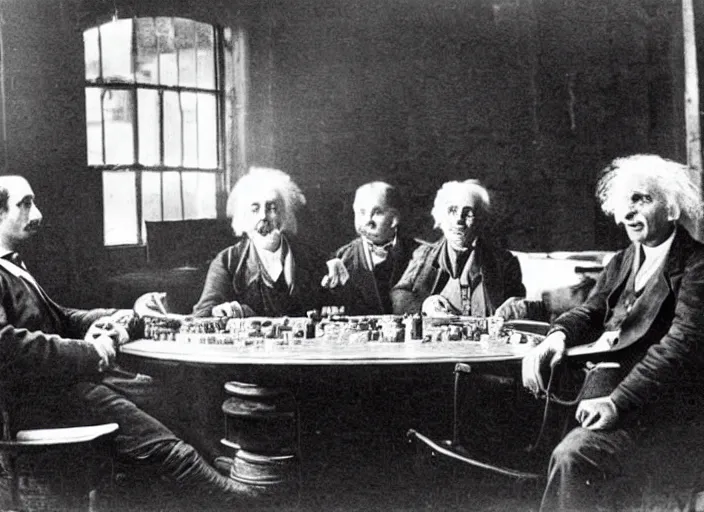 Image similar to photograph of albert einstein and isaac newton and stephen hawkins playing poker in an old west saloon