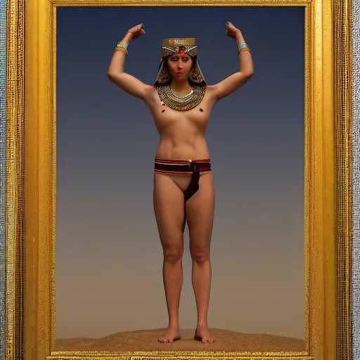 Image similar to donald trump as young egyptian girl, full body, white loincloth, symetrical, grey background, intricate, sharp focus, illustration, orientalism, bouguereau, rutkowski, jurgens, rendered in 3 d by xie boli