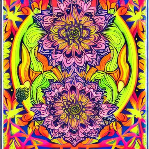 Prompt: psychedelic, flower child, 7 0 s, graphic design poster, bold, organic