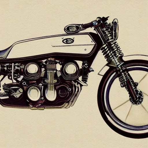 Image similar to concept art of a 1970s motorcycle, high detail, high definition, 8k