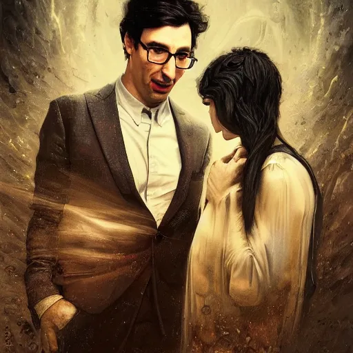 Prompt: painting of both john oliver and adam driver together, john oliver, adam driver, full body, elegant, beautiful, highly detailed, centered, dark, smokey, digital painting, concept art, smooth, sharp focus, illustration, deviant art, art by karol bak and peter mohrbacher