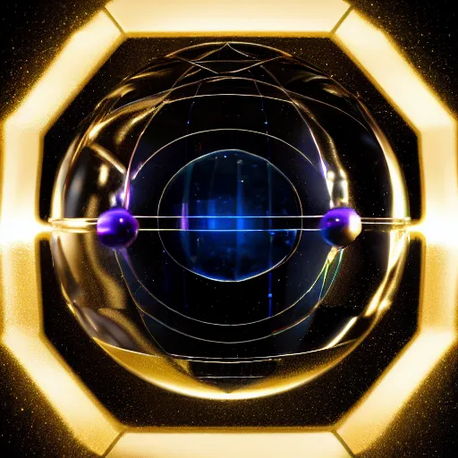 Prompt: tilt shift sphere ipercube particles huge light intricate reflection diffraction marble gold obsidian preraffaellite photography cut, octane, artstation render 8 k neon