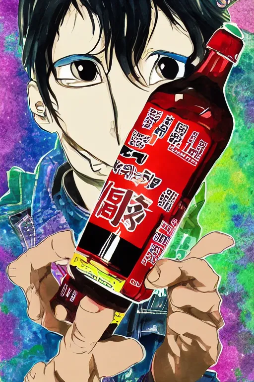Image similar to Kamen Rider ex-aid drinking hot sauce from the bottle, kamen rider, toshiki inoue, digital art, watercolor,