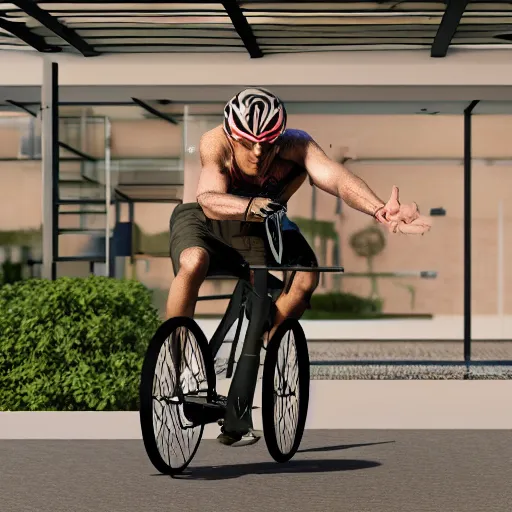 Prompt: albert hofmann riding a dj super bike step thru to work 4 k photorealism