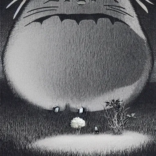 Image similar to Totoro, Studio Ghibli, Zdzisław Beksiński