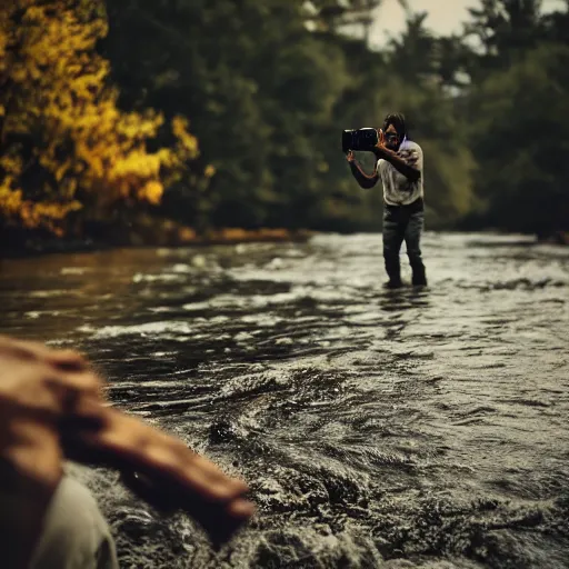 Image similar to angry man throwing his phone into a river, dslr, 8 k, octane beautifully detailed render, sad mood, cinematic lighting, detailed photo, masterpiece, volumetric lighting, ultra realistic, highly detailed, high quality, lossless, photorealistic