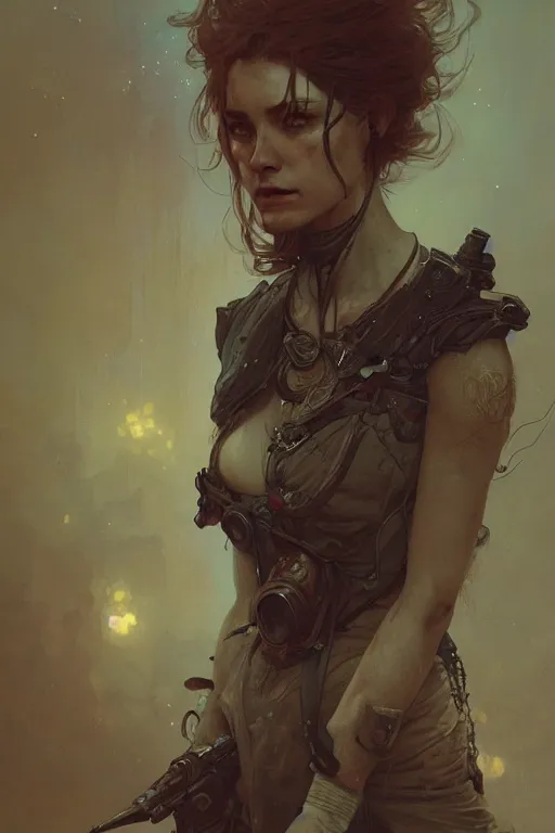 Image similar to A full portrait of a beautiful post apocalyptic offworld dream stealer, intricate, elegant, highly detailed, digital painting, artstation, concept art, smooth, sharp focus, illustration, art by Krenz Cushart and Artem Demura and alphonse mucha