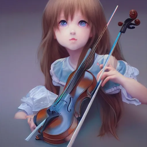 Image similar to Adorable girl, Luminescent eyes, playing the violin, highly detailed, by Range Murata, artgerm, digital illustration, beautiful, concept art, best of Artstation