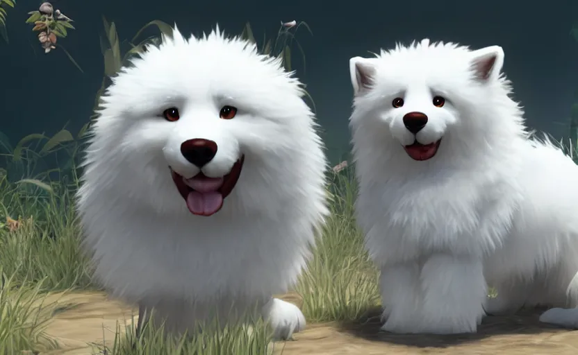 Image similar to a video game mascot based on a samoyed