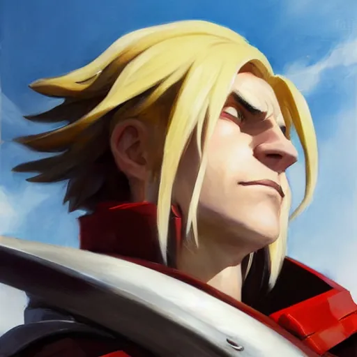 Prompt: greg manchess portrait painting of edward elric as overwatch character, medium shot, asymmetrical, profile picture, organic painting, sunny day, matte painting, bold shapes, hard edges, street art, trending on artstation, by huang guangjian and gil elvgren and sachin teng