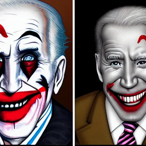 Prompt: caricature of Joe Biden wearing joker makeup saying Dark Brandon