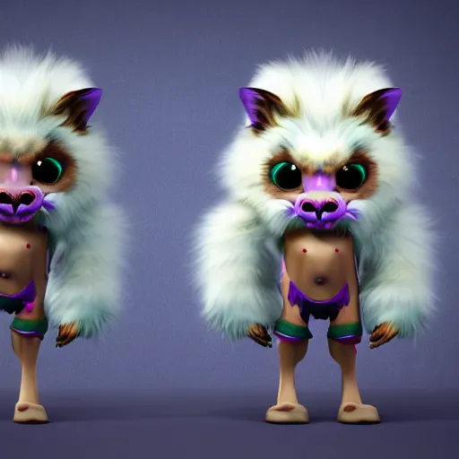 Image similar to character concept cute furry monster high quality 3 d render detailed fur with rim light unreal engine 4 k