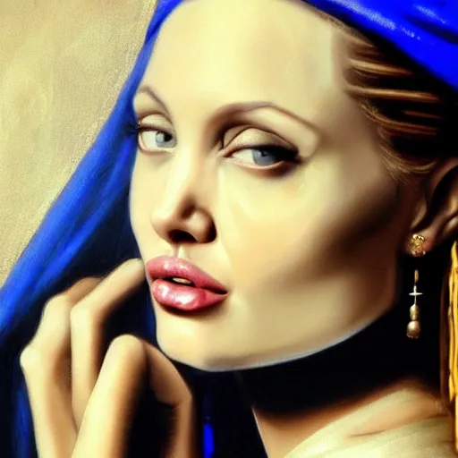 Image similar to a beautiful portrait photo of angelina jolie as the girl with a pearl earring