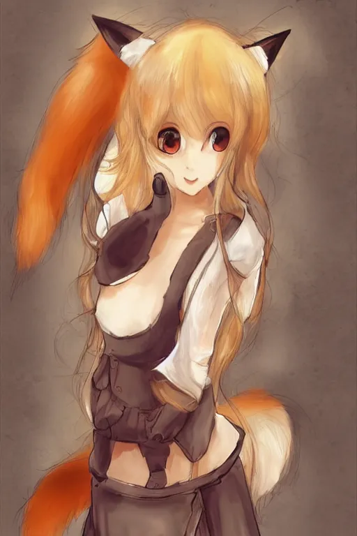 Image similar to a girl with fox features, trending on pixiv, by kawacy