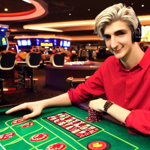 Image similar to handsome xqc gambling : : realistic : : 1 dslr : : 1 - - quality 2