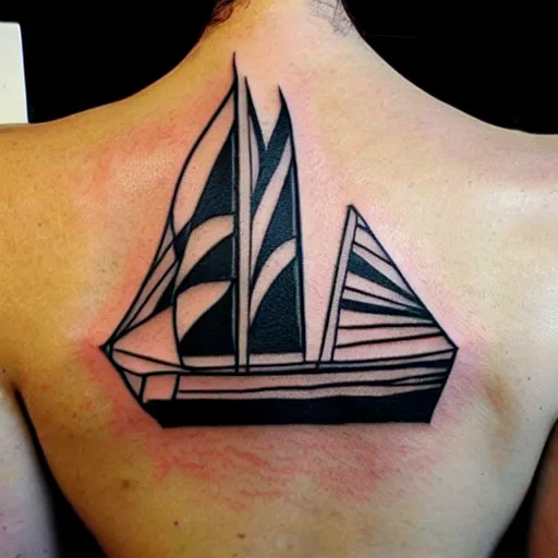 Prompt: tattoo design, stencil, viking, boat