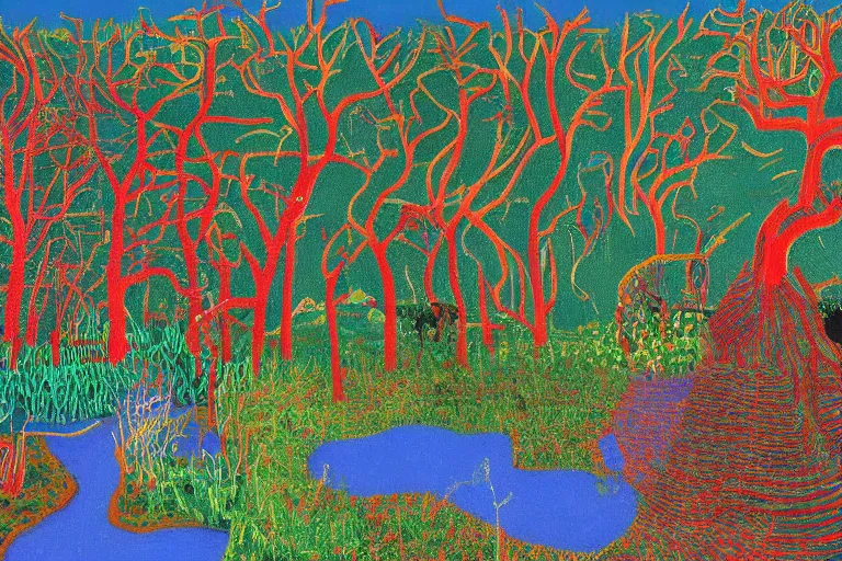 Image similar to a gross black ridden world, extinct species, epic land formations, detailed, wide shot, created by david hockney. - h 4 0 0