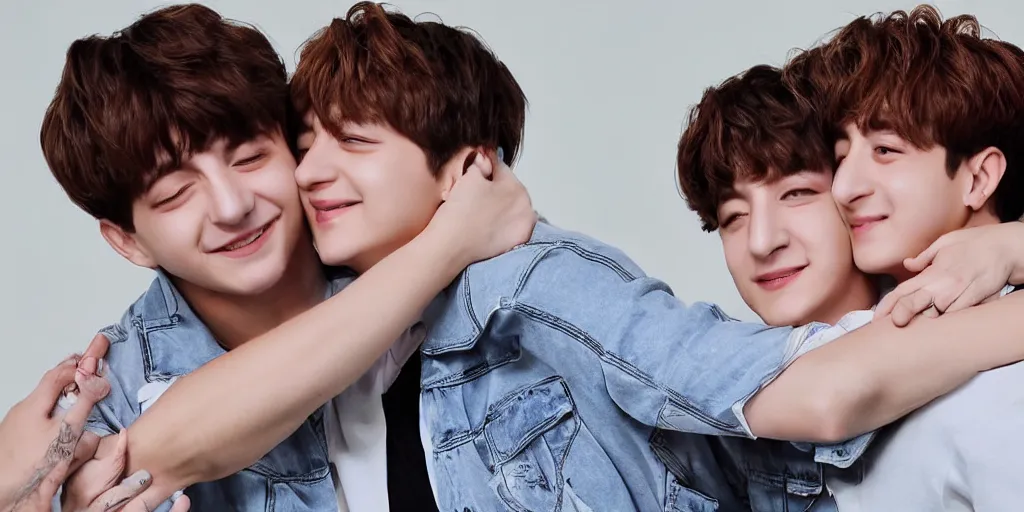 Image similar to charlie puth hugging Jung kook