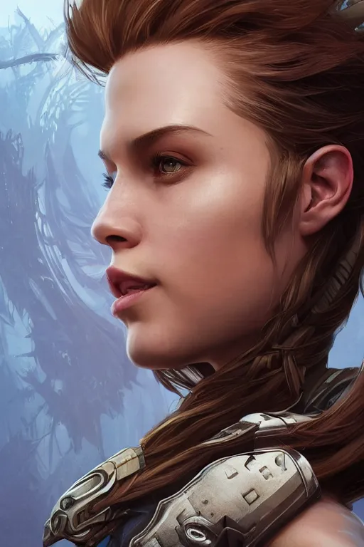 Image similar to symmetry!! portrait of woman with hawk features in the style of horizon zero dawn, machine face, intricate, elegant, highly detailed, digital painting, artstation, concept art, smooth, sharp focus, illustration, art by artgerm and greg rutkowski and alphonse mucha, 8 k