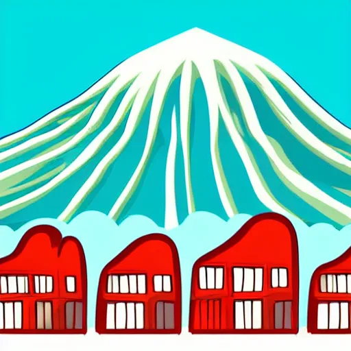 Image similar to giant tsunami wave that is 20 miles high, approaching about to crash into a small coastal town. miniature buildings compared to giant waves are so tall, they seem to touch the sky, large scale image, cartoon color drawing vector illustration, 2d photorealistic flat anime style