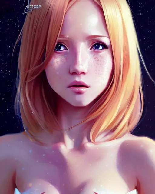Prompt: portrait Anime freckled blonde space cadet girl Anna Lee Fisher anime cute-fine-face, pretty face, realistic shaded Perfect face, fine details. Anime. realistic shaded lighting by Ilya Kuvshinov Giuseppe Dangelico Pino and Michael Garmash and Rob Rey, IAMAG premiere, aaaa achievement collection, elegant freckles, fabulous