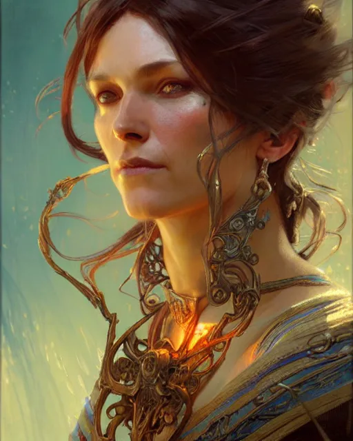 Prompt: woman wizard, fantasy character portrait, ultra realistic, concept art, intricate details, highly detailed by greg rutkowski, gaston bussiere, craig mullins, simon bisley, alphonso mucha