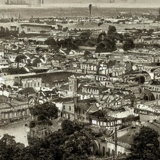 Prompt: grainy 1800s photo of a city covered in mud