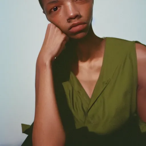 Image similar to realistic! photoshoot for a new balenciaga lookbook, color film photography, portrait of a beautiful woman, photo in style of tyler mitchell, 35mm