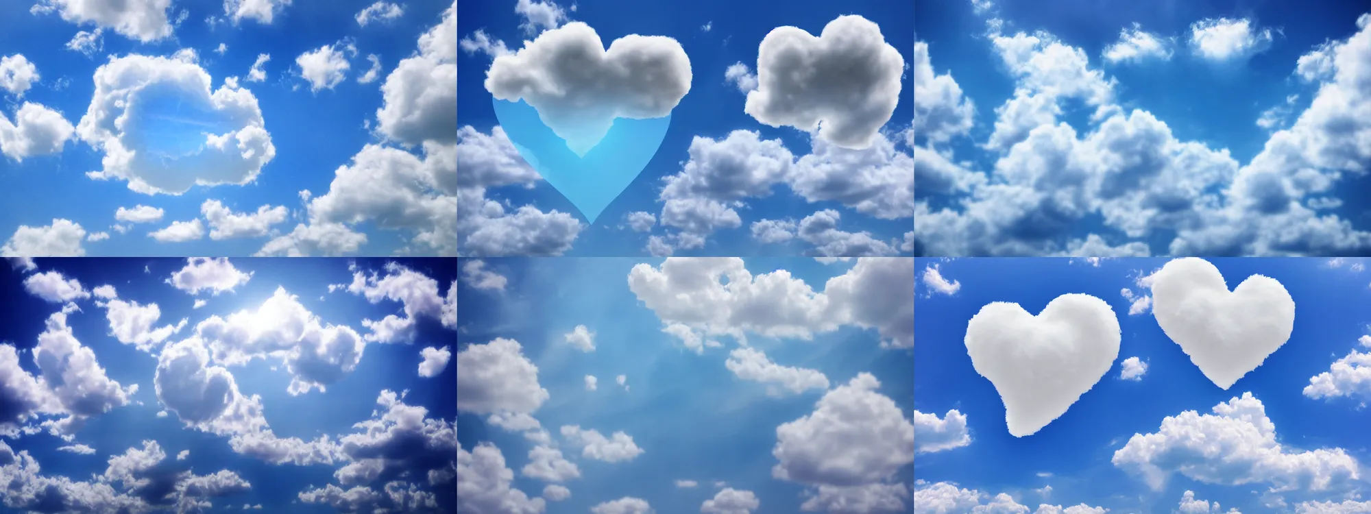 Prompt: lonly light fluffy soft cloud heart on blue clear sky, detailed, hyper realism, photo, realistic, soft volume absorbation, volume clouds, view up, diffused lights, ultra realism, cinematic, film