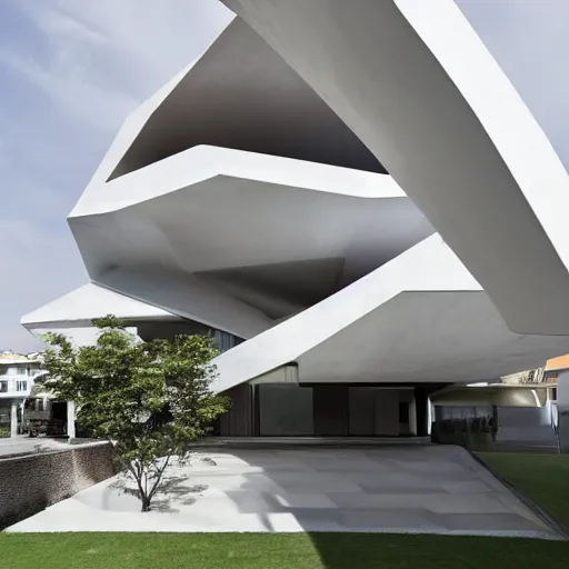 Prompt: house designed by zaha hadid