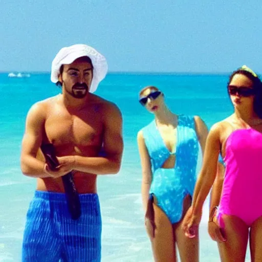 Image similar to Mario in a Harmony Korine Spring Breakers spring break forever film aesthetic!!!