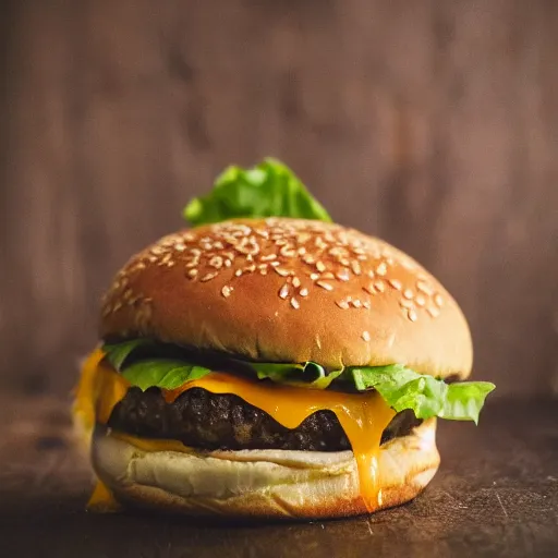 Prompt: close up high resolution photo of a cheese burger, very tasty, lots of cheese, food photography, instagram, trending