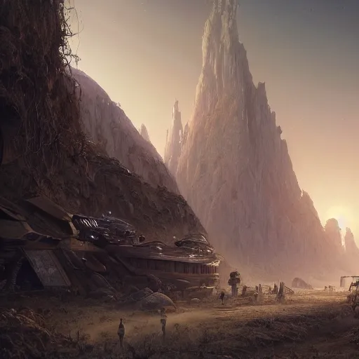 Prompt: thousands of people waiting to enter spaceship in a dry post apocalyptic land, stephen bliss, misty, unreal engine, pixar, fantasy art by greg rutkowski, loish, ferdinand knab, and lois van rossdraws, global illumination, radiant light, minimalist, detailed and intricate environment