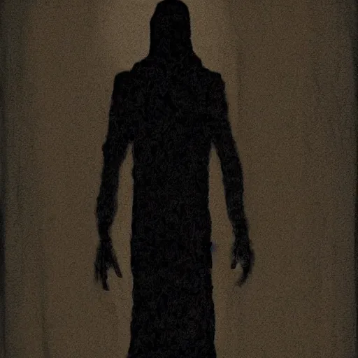 Prompt: portrait of spooky silhouette tall man with no face from the closet, moonlight, bedroom, horror, mystery, spooky, paranormal monster, photorealism inspired by wayne barlowe