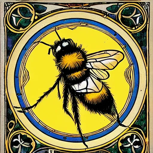 Prompt: a ritual spell with a bumblebee at the middle of a bullseye, fantasy illustration, art nouveau