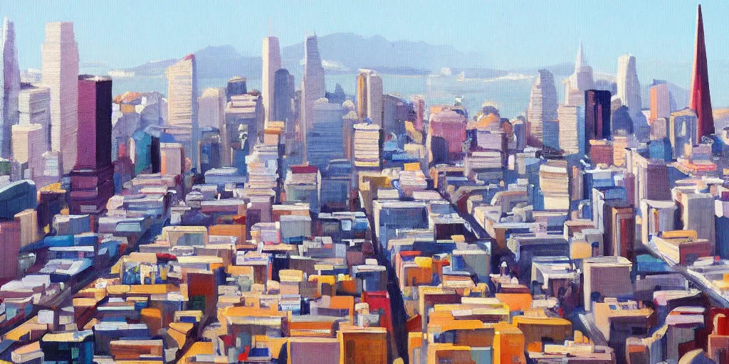 Image similar to new painting of San Francisco city by Greg Aronson, artstation