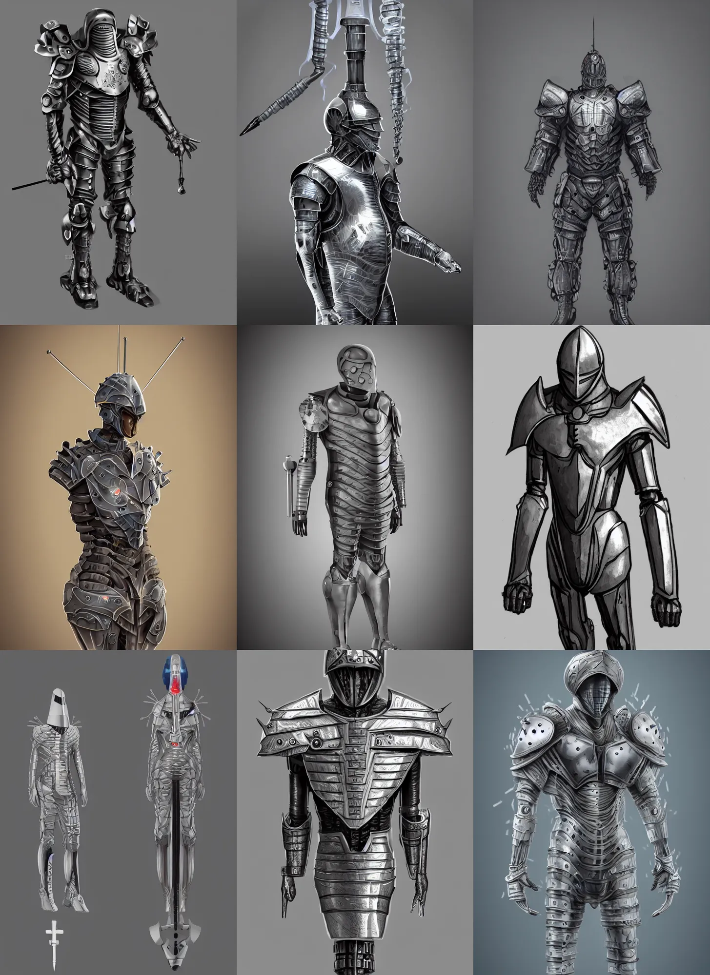 Prompt: a suit of armor shaped like a medical syringe needle, digital art, 4k, trending on artstation