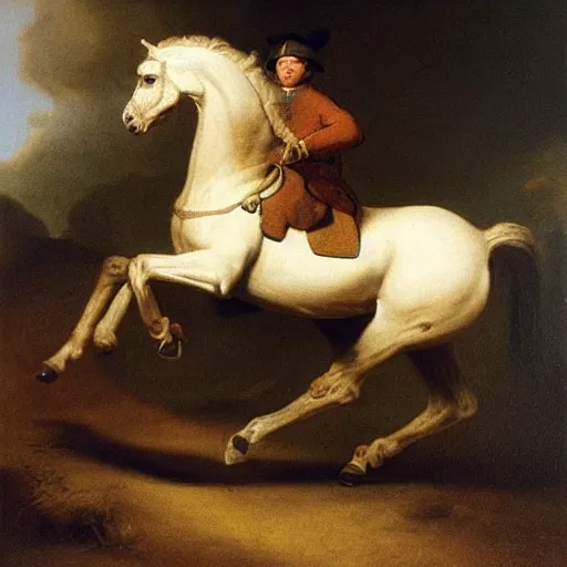 Prompt: a galloping horse by george stubbs and rembrandt