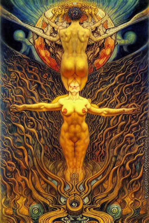 Image similar to Divine Chaos Engine by Karol Bak, Jean Delville, William Blake, Gustav Klimt, and Vincent Van Gogh, symbolist, visionary