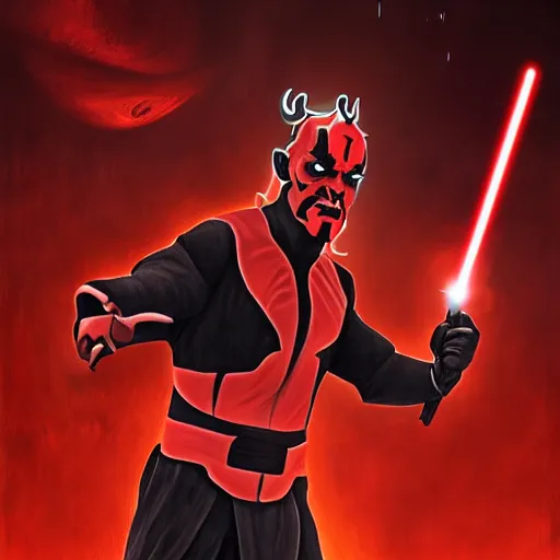 Image similar to a portrait of Darth Maul, floating in space, fully body posing, high quality character concept art, digital, trending