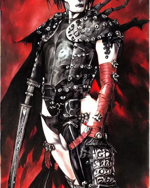 Prompt: portrait of a skinny punk goth tony todd wearing armor by simon bisley, john blance, frank frazetta, fantasy, thief warrior